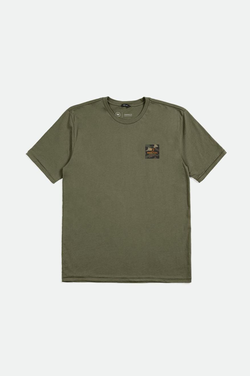 Men's Brixton Alpha Block S/S Tailored Tops Olive / Orange / Camo | 9476RHNOK