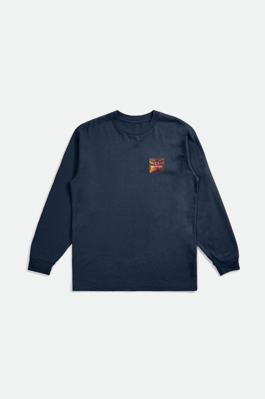 Men's Brixton Alpha Square L/S Standard Tops Blue | 9847GPWHZ