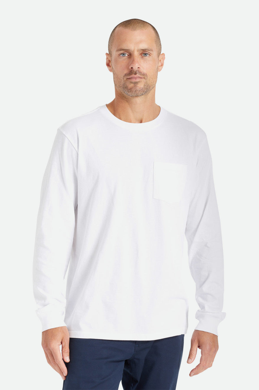 Men's Brixton Basic L/S Pocket Tops White | 4510XHVET