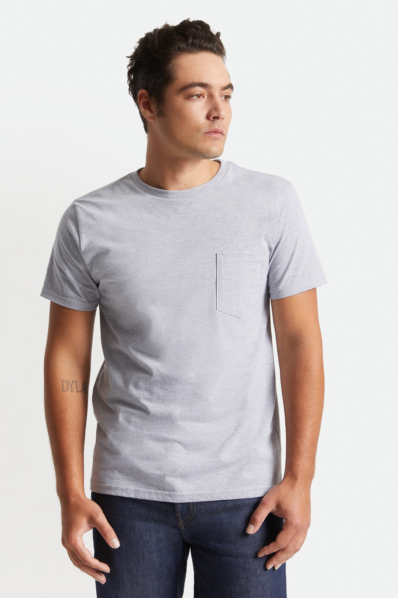 Men's Brixton Basic S/S Pocket Tops Grey | 0812FSGLP