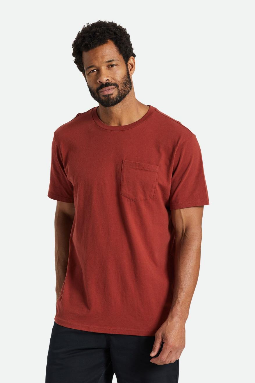 Men's Brixton Basic S/S Pocket Tops Red | 5498RTNIV