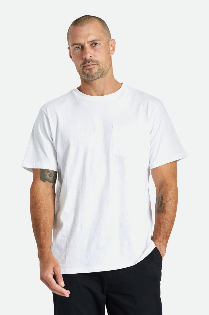 Men's Brixton Basic S/S Pocket Tops White | 8196QRVCH