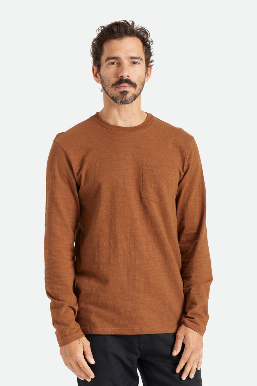 Men's Brixton Basic Slub L/S Pocket Knitwear Brown | 0645JCFVK