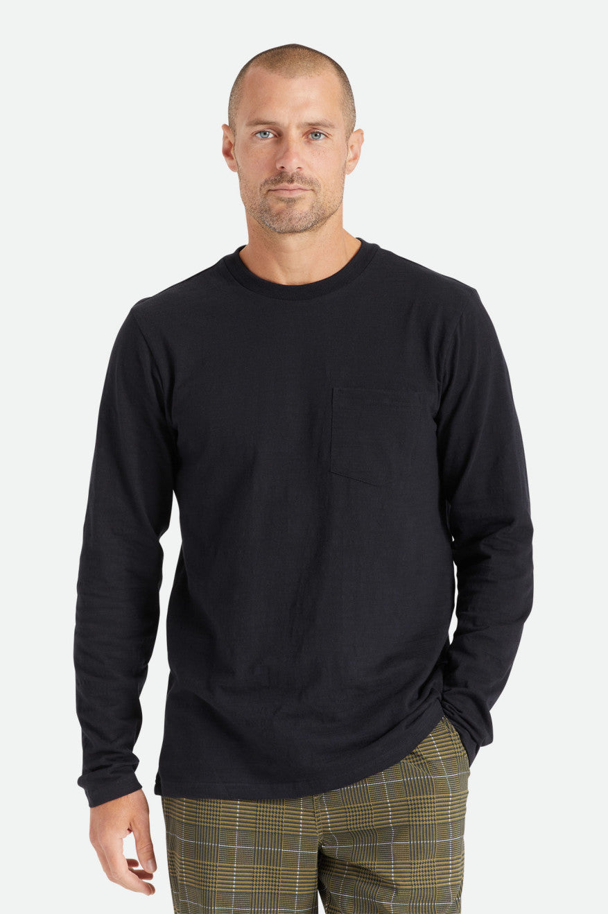 Men's Brixton Basic Slub L/S Pocket Knitwear Black | 3907LPDSE