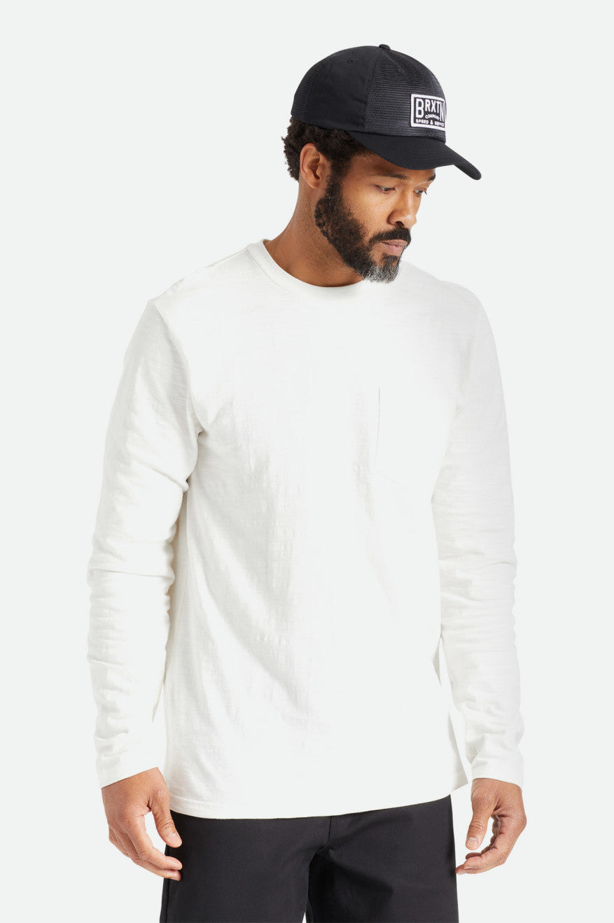 Men's Brixton Basic Slub L/S Pocket Tops White | 4361JYPRC