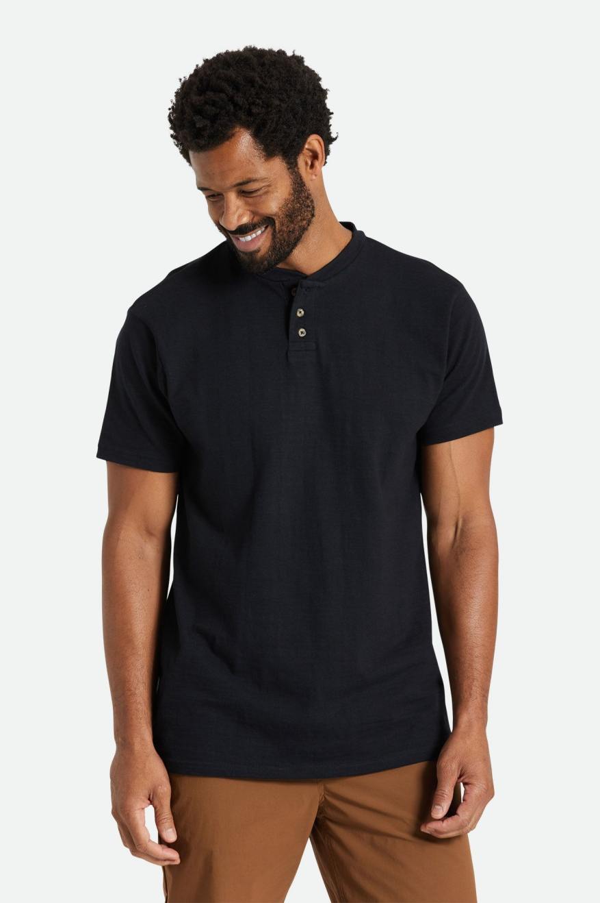 Men's Brixton Basic Slub S/S Henley Knitwear Black | 6345KJZDS