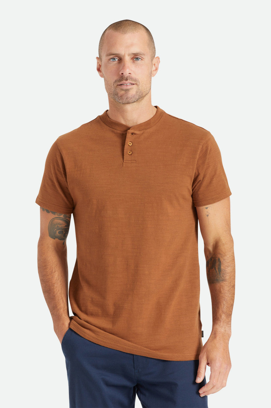 Men's Brixton Basic Slub S/S Henley Knitwear Brown | 8645FQAZK