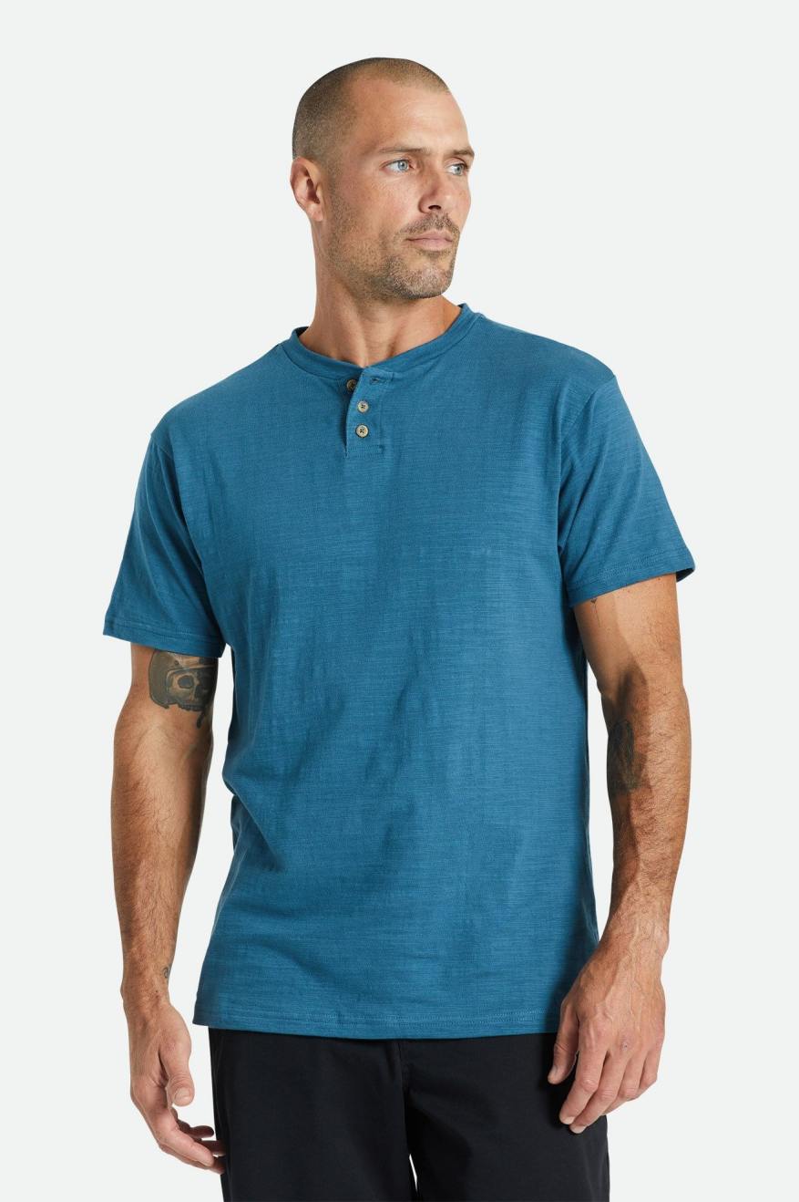 Men's Brixton Basic Slub S/S Henley Knitwear Turquoise | 9487KJORE