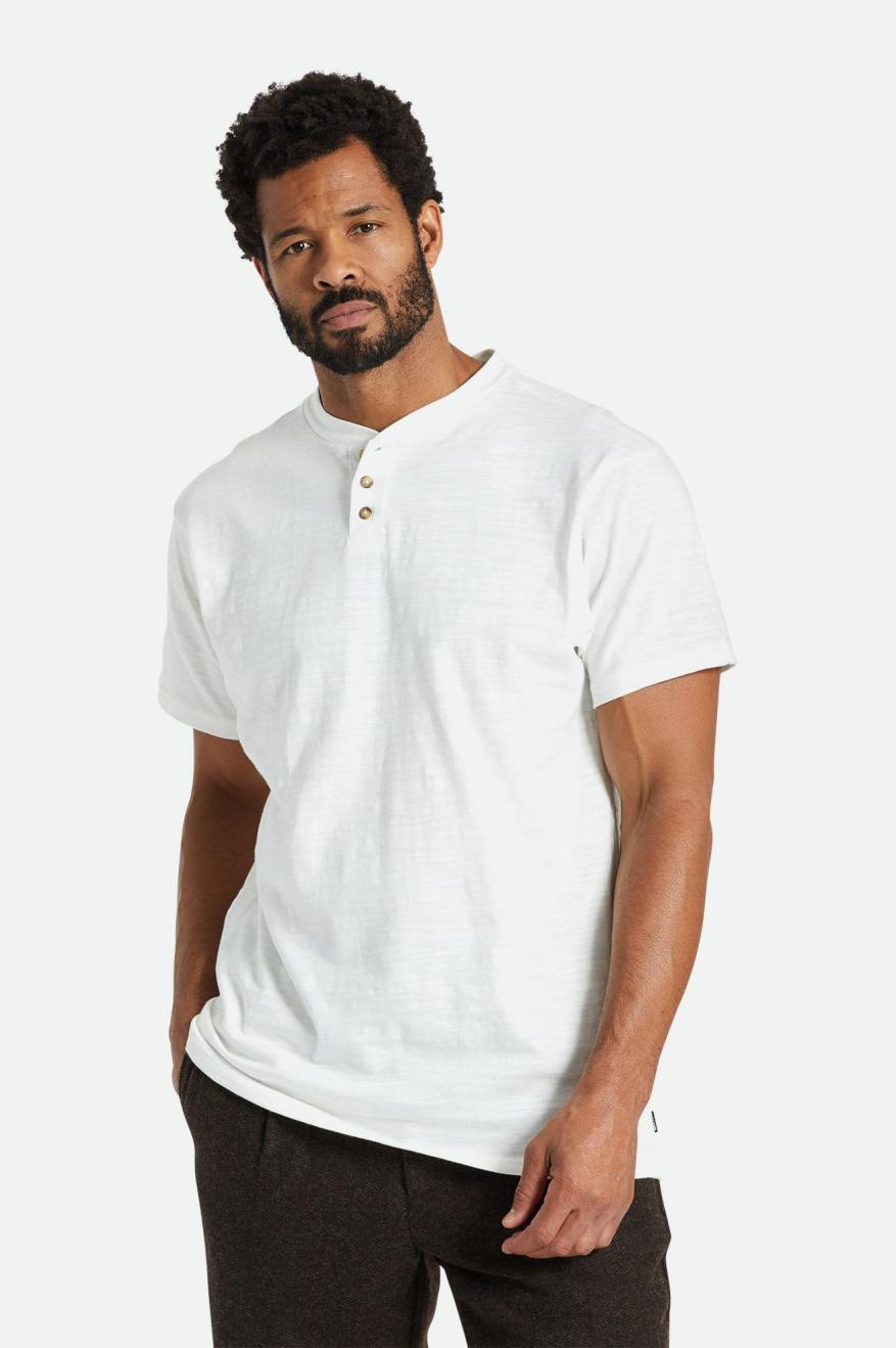 Men's Brixton Basic Slub S/S Henley Tops White | 5146FSGNZ