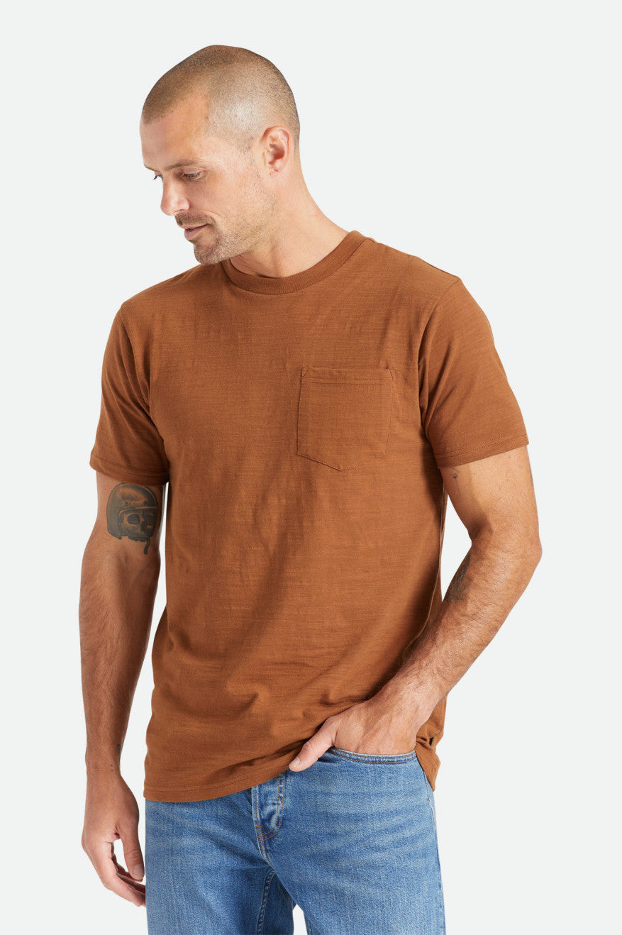 Men's Brixton Basic Slub S/S Pocket Knitwear Brown | 2658NCJWF