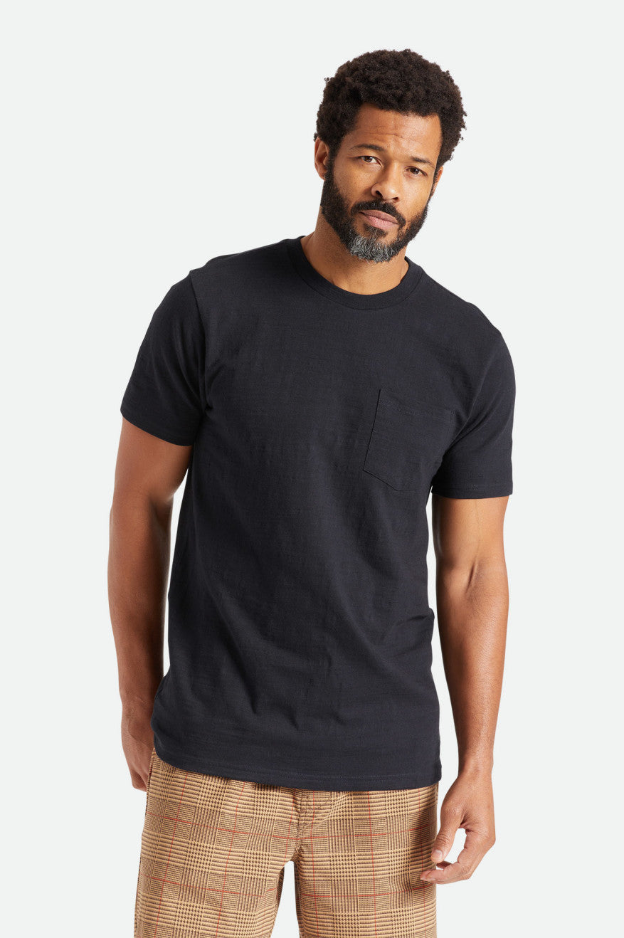 Men's Brixton Basic Slub S/S Pocket Knitwear Black | 6739TDSHR