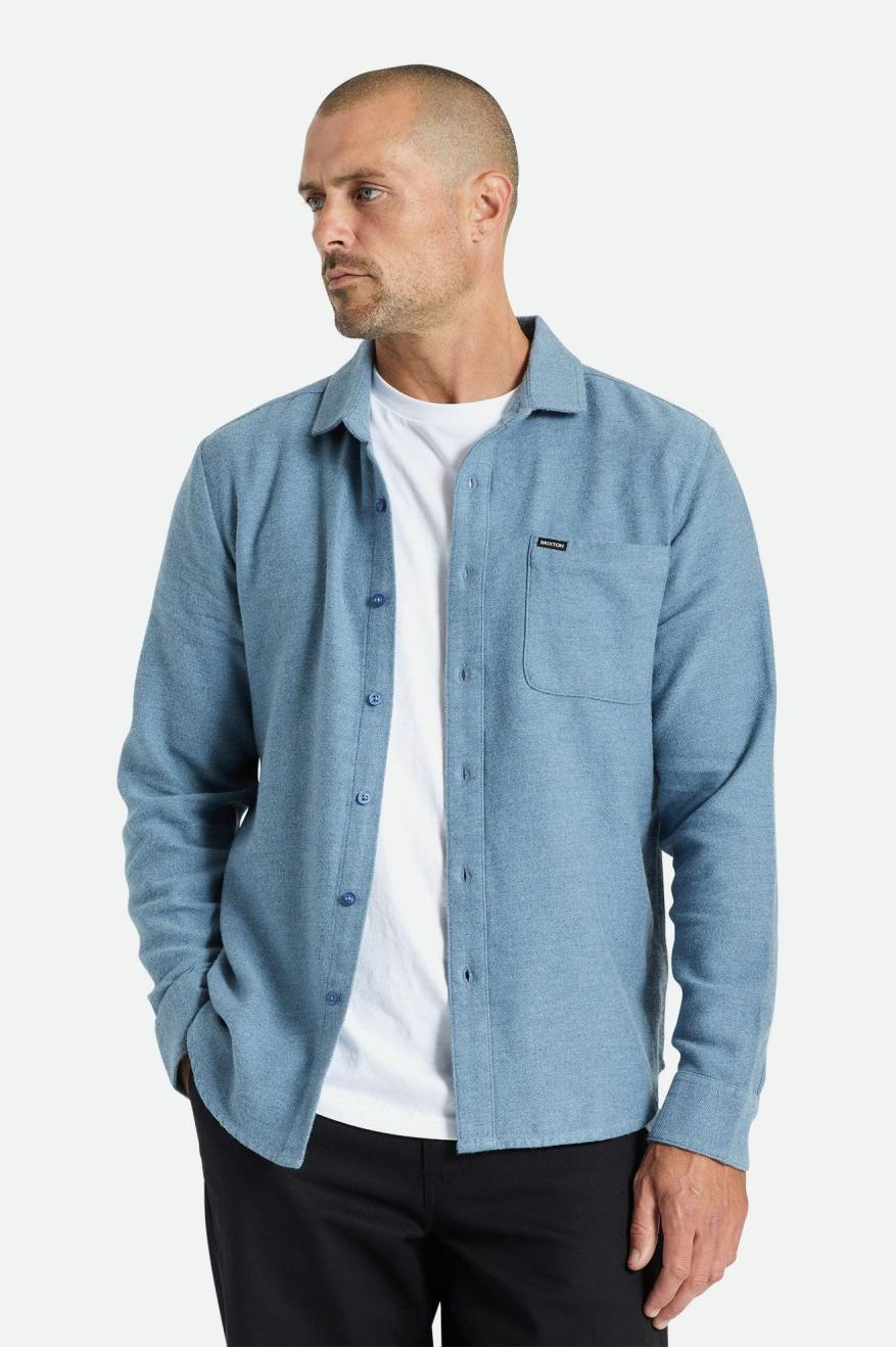 Men's Brixton Bixby Reserve L/S Wovens Blue | 4602NJUBD