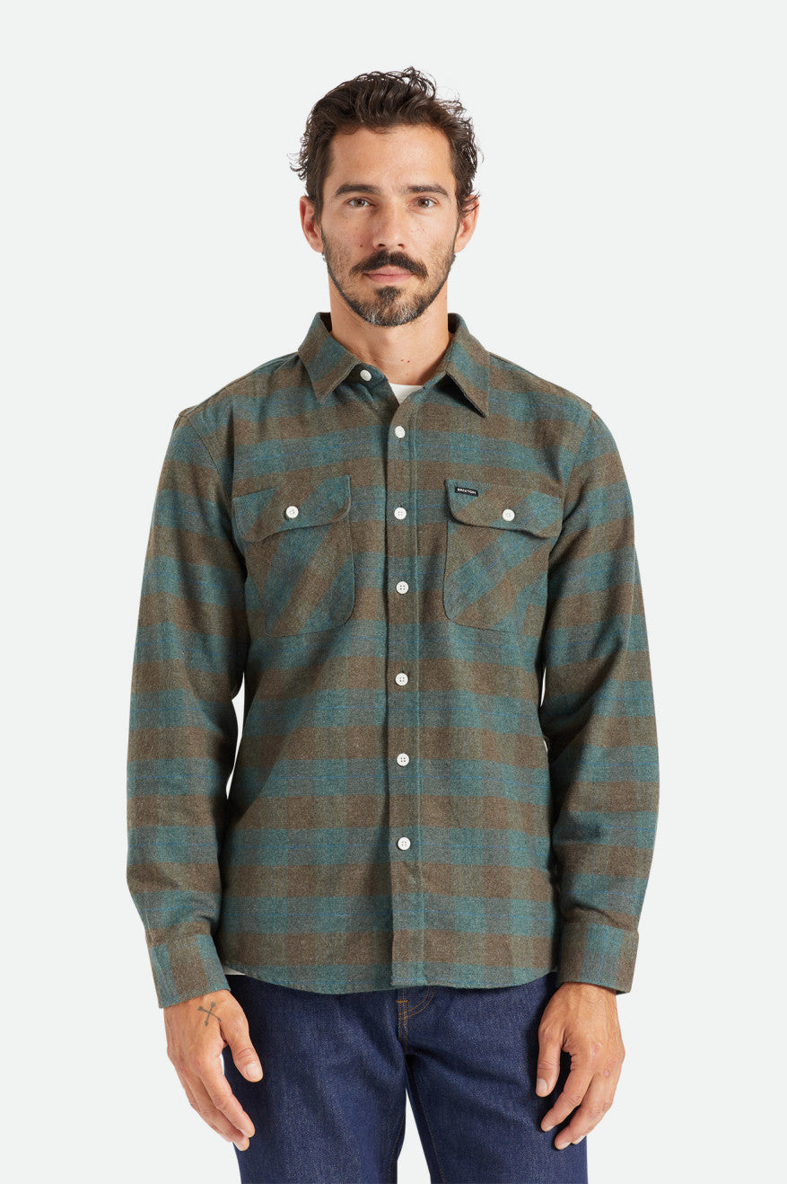 Men's Brixton Bowery L/S Flannels Blue | 1892XYIOE