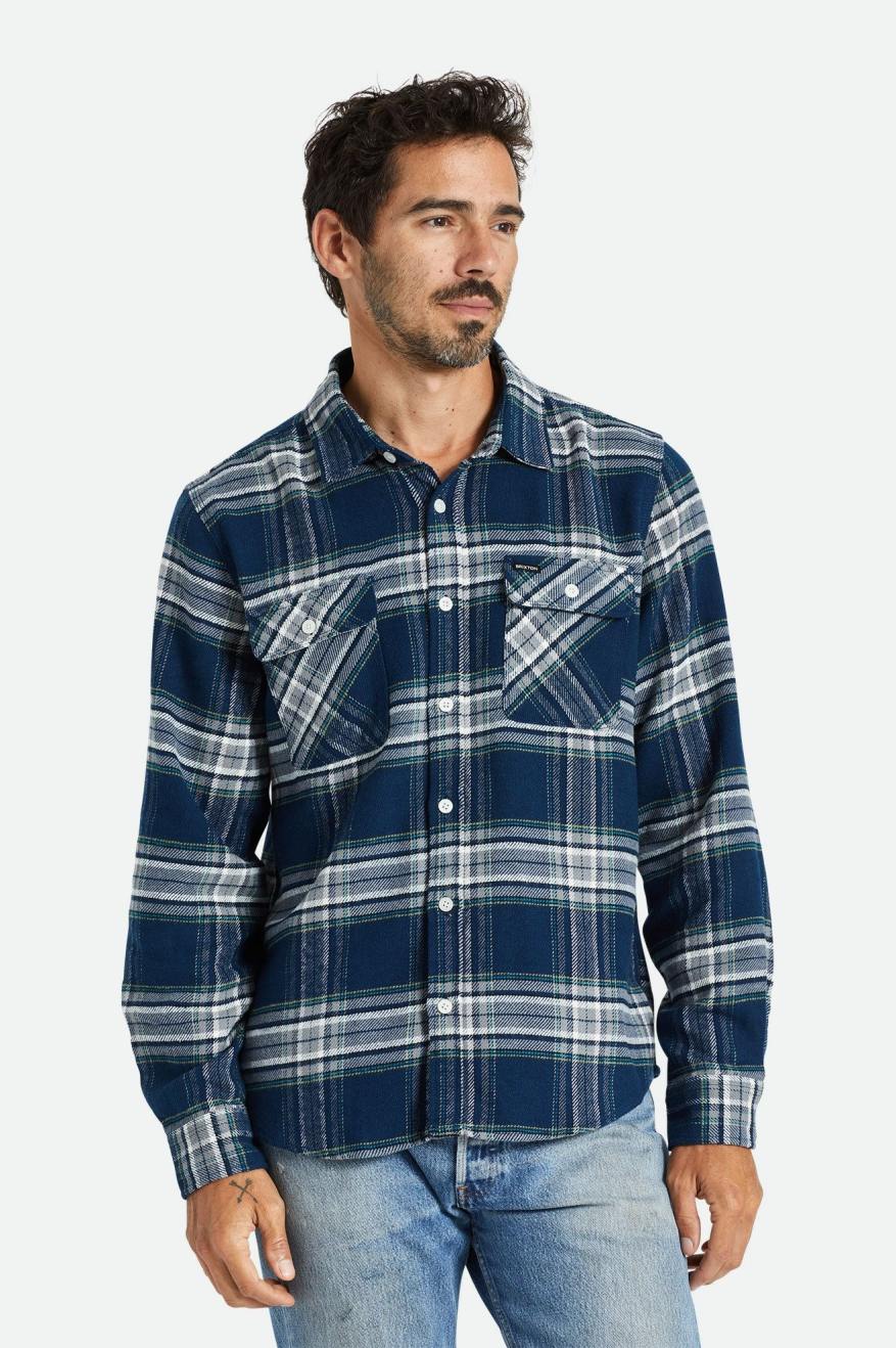 Men's Brixton Bowery L/S Flannels Grey | 6932SOLUI