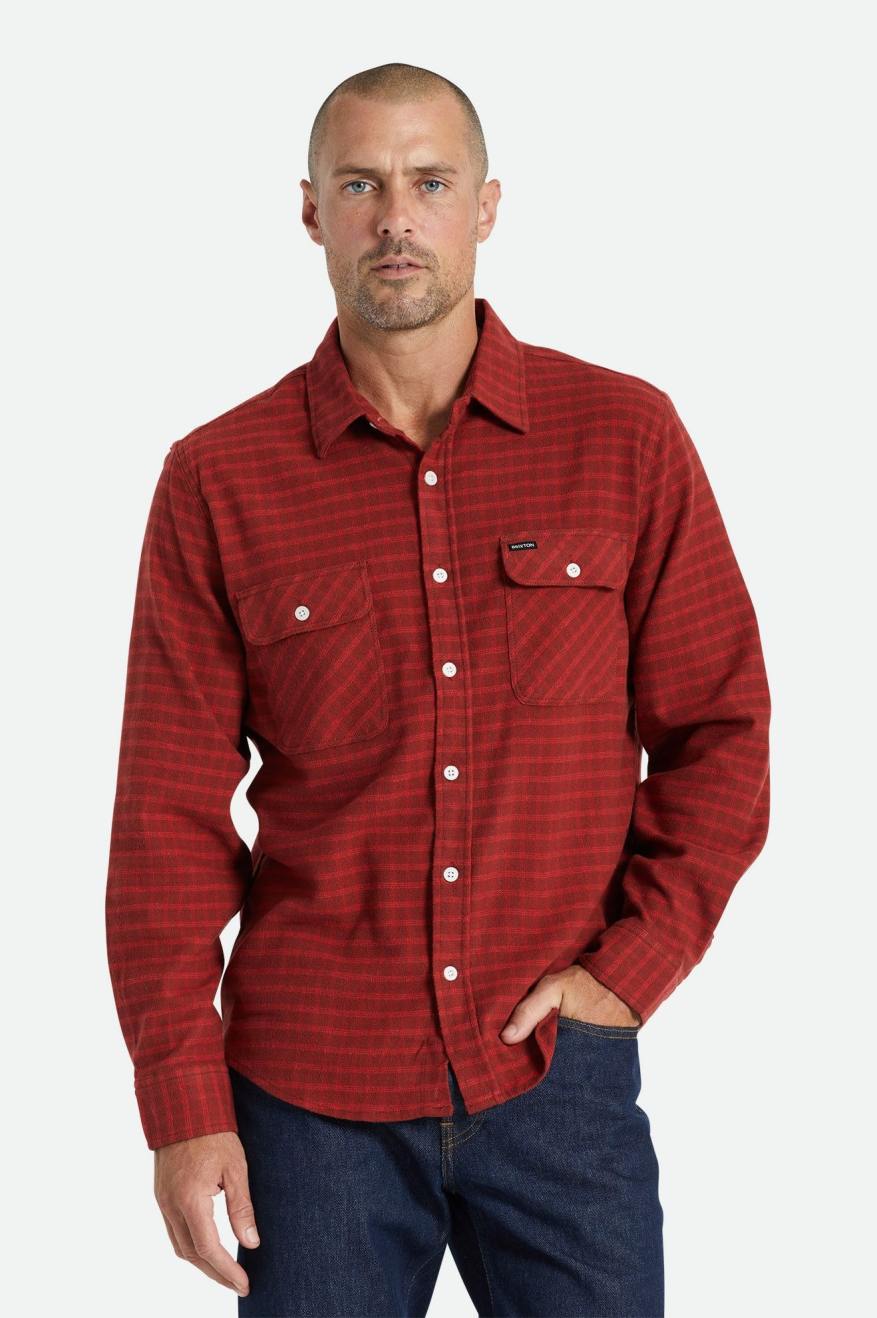 Men's Brixton Bowery Stretch L/S Utility Flannels Red | 3691RFZST