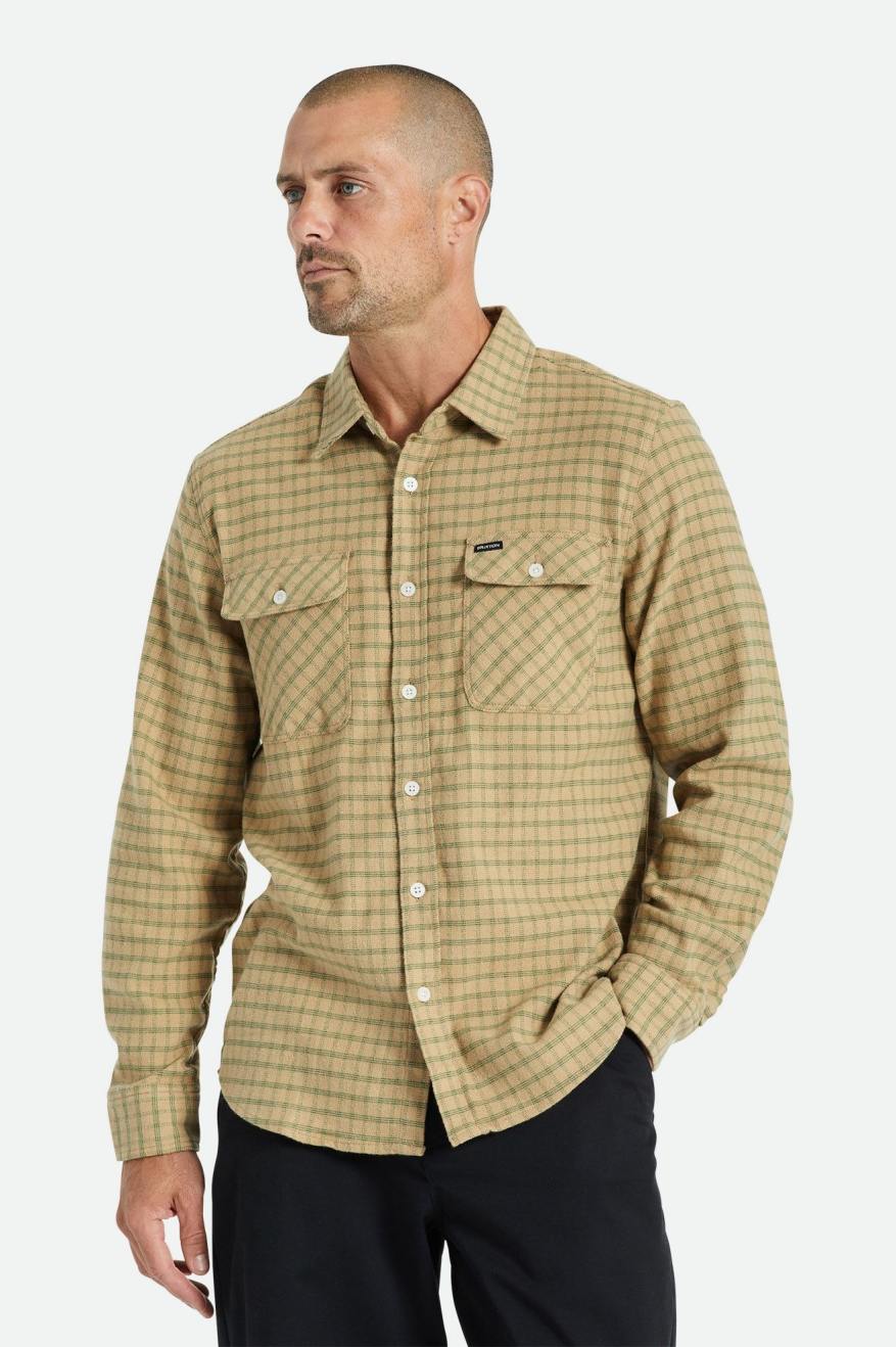 Men's Brixton Bowery Stretch L/S Utility Wovens Beige / Olive | 4182VUOGN