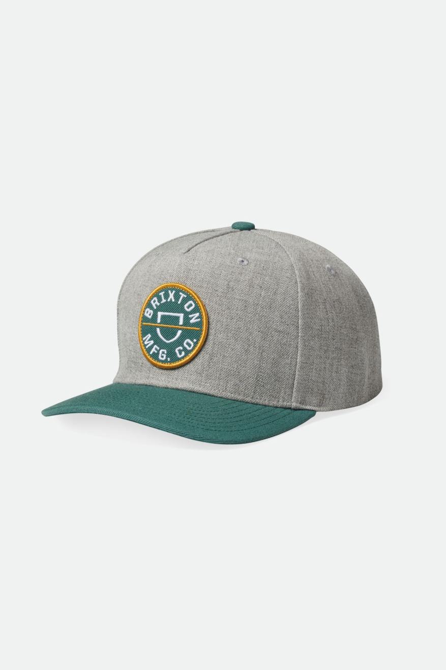 Men's Brixton Crest C MP Caps Dark Grey / Dark Green | 3147OVAIS