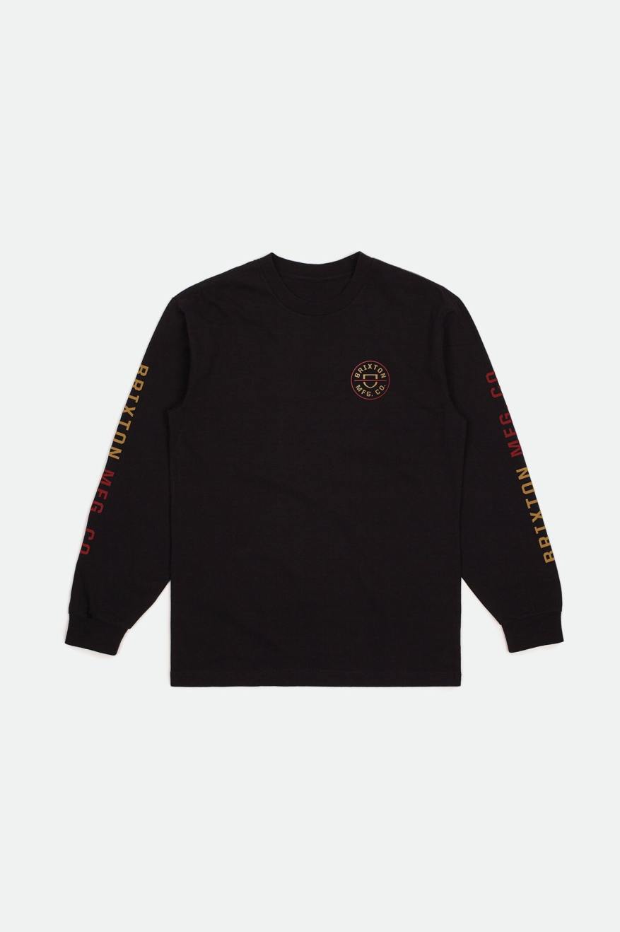 Men's Brixton Crest L/S Standard Tops Black / Red / Light Gold | 2945EFWAJ