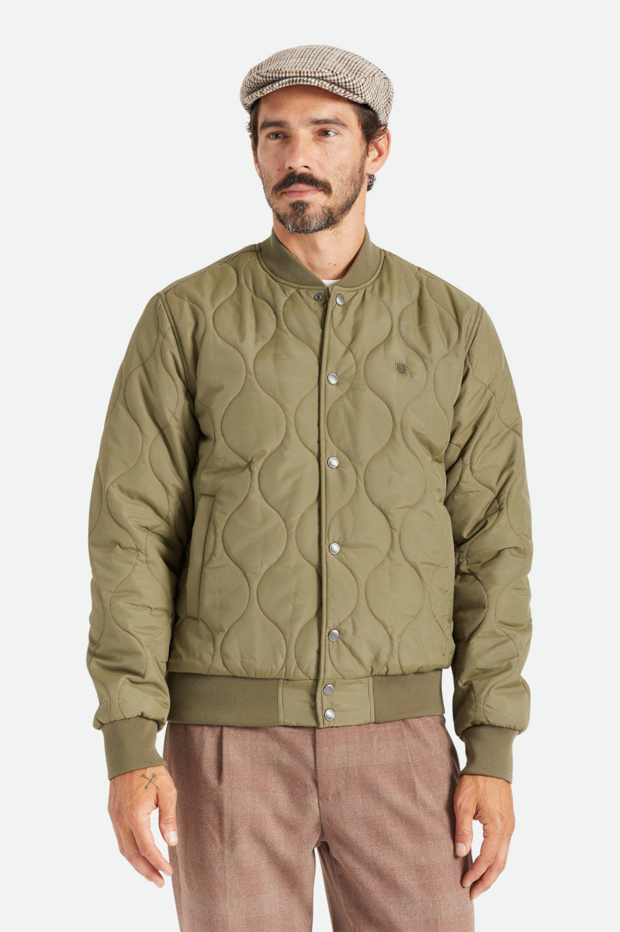 Men's Brixton Dillinger Quilted Bomber Jackets Olive | 4915THKEN