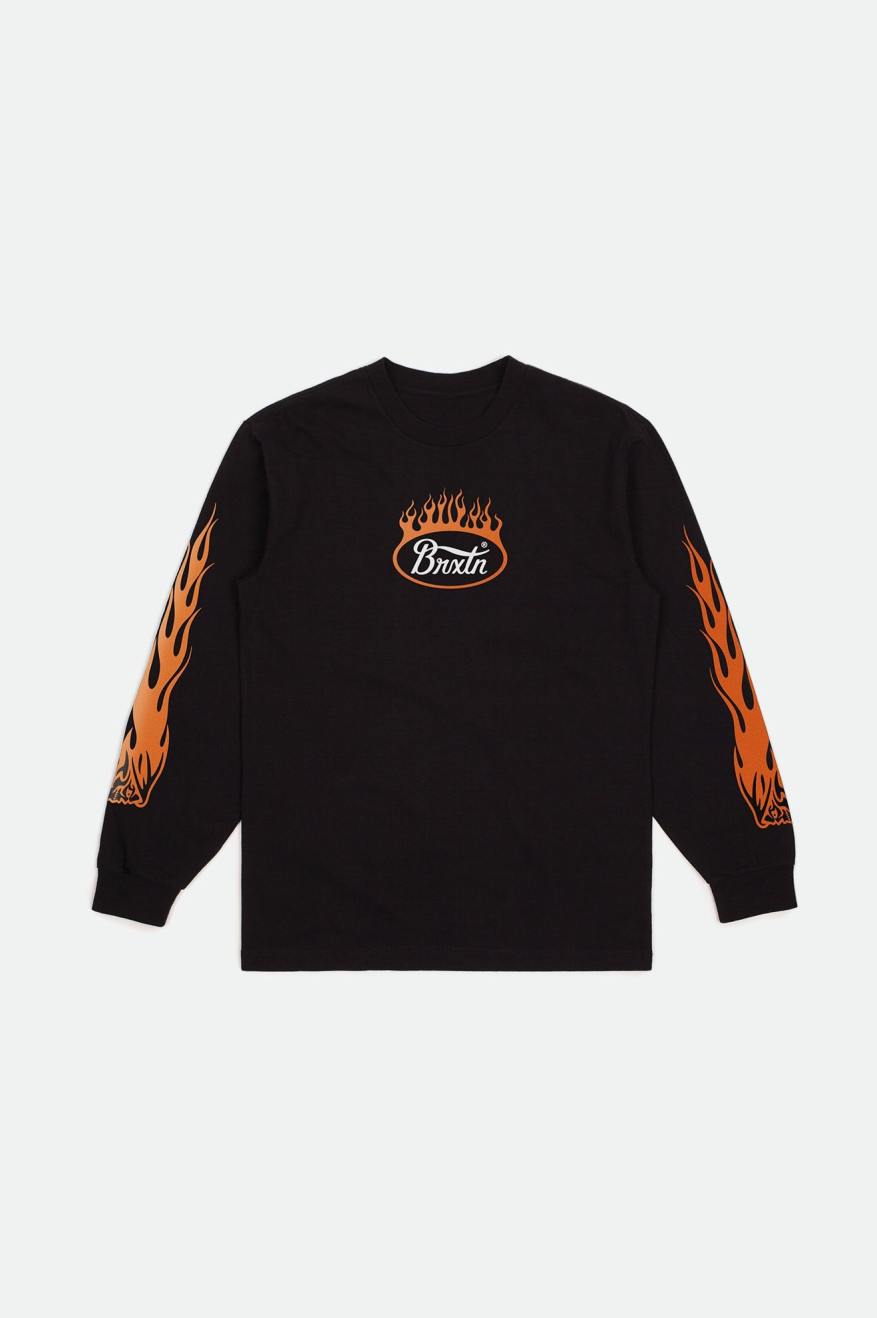 Men's Brixton Parsons Flame L/S Standard Tops Black / White / Orange | 5073MZTAP