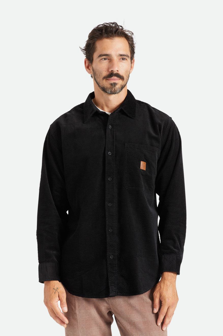 Men's Brixton Porter L/S Waffle Corduroy Wovens Black | 4803HMSBD