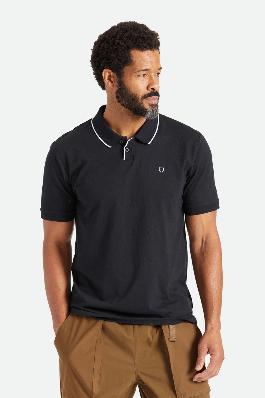 Men's Brixton Proper S/S Polo Knitwear Black | 0483OWYDC