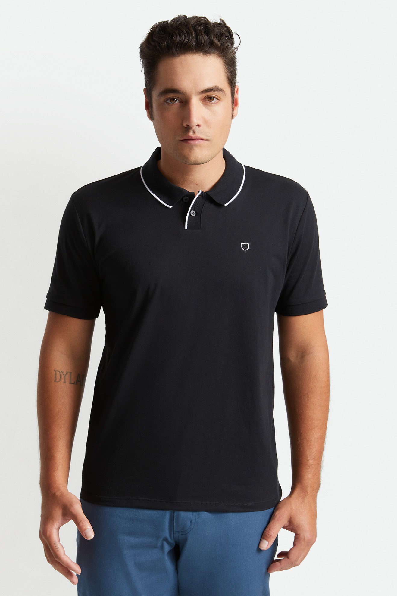 Men's Brixton Proper S/S Polo Knitwear Black / White | 7281BWFHL