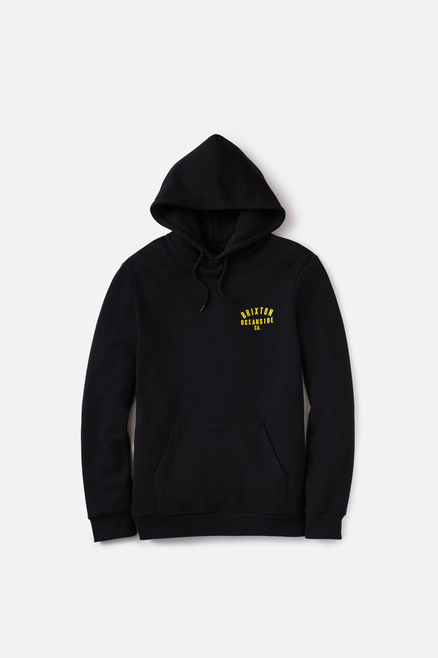 Men's Brixton Woodburn Oceanside Fleece Hoodie Black / Gold | 8302ZHOVW