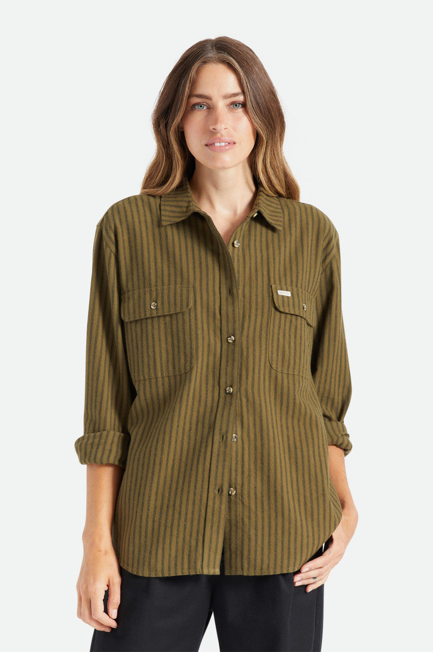 Women's Brixton Bowery Boyfriend L/S Flannels Olive | 1532SRIYK