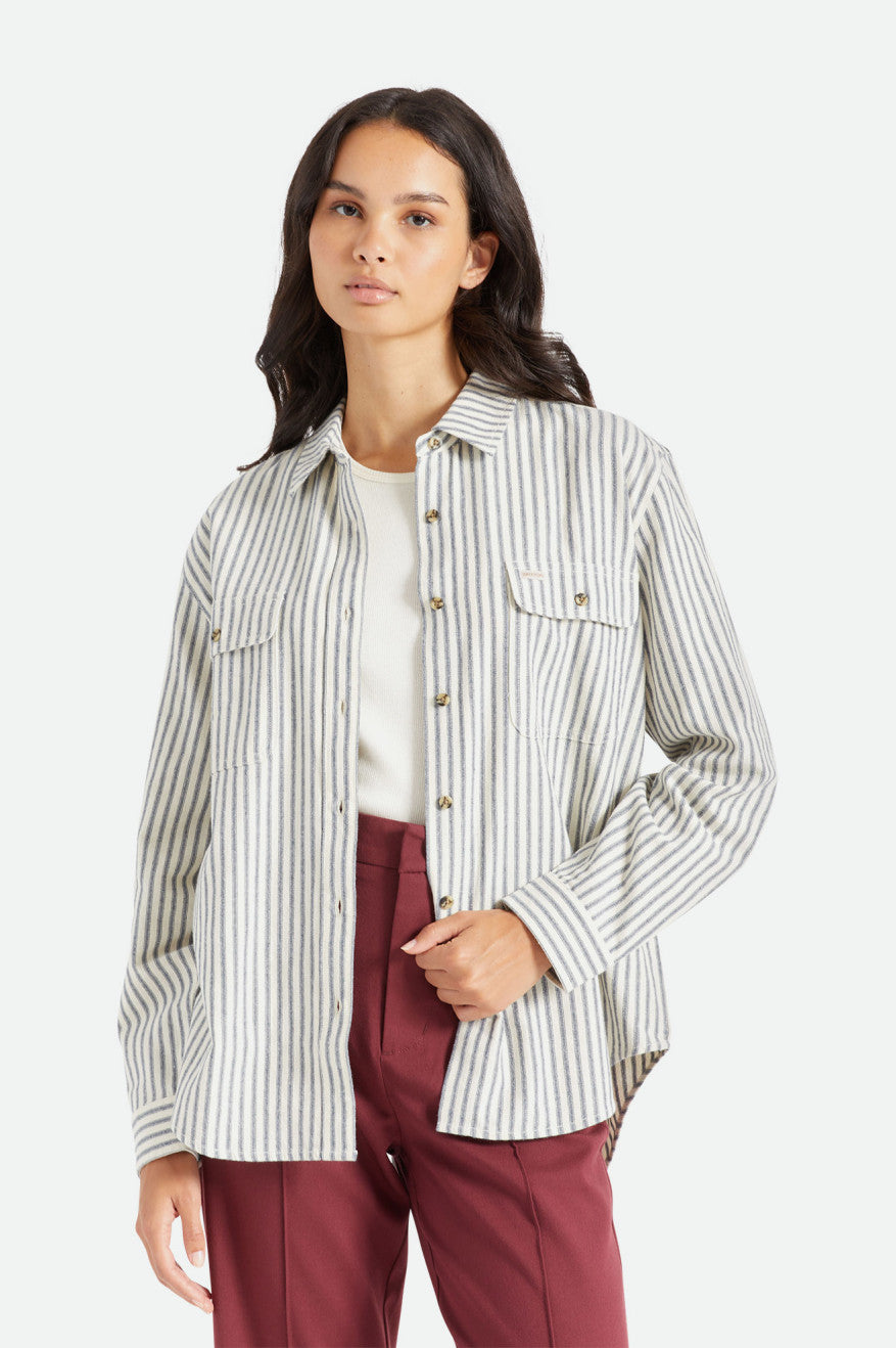 Women's Brixton Bowery Boyfriend L/S Flannels Stripes | 5432YMSKG