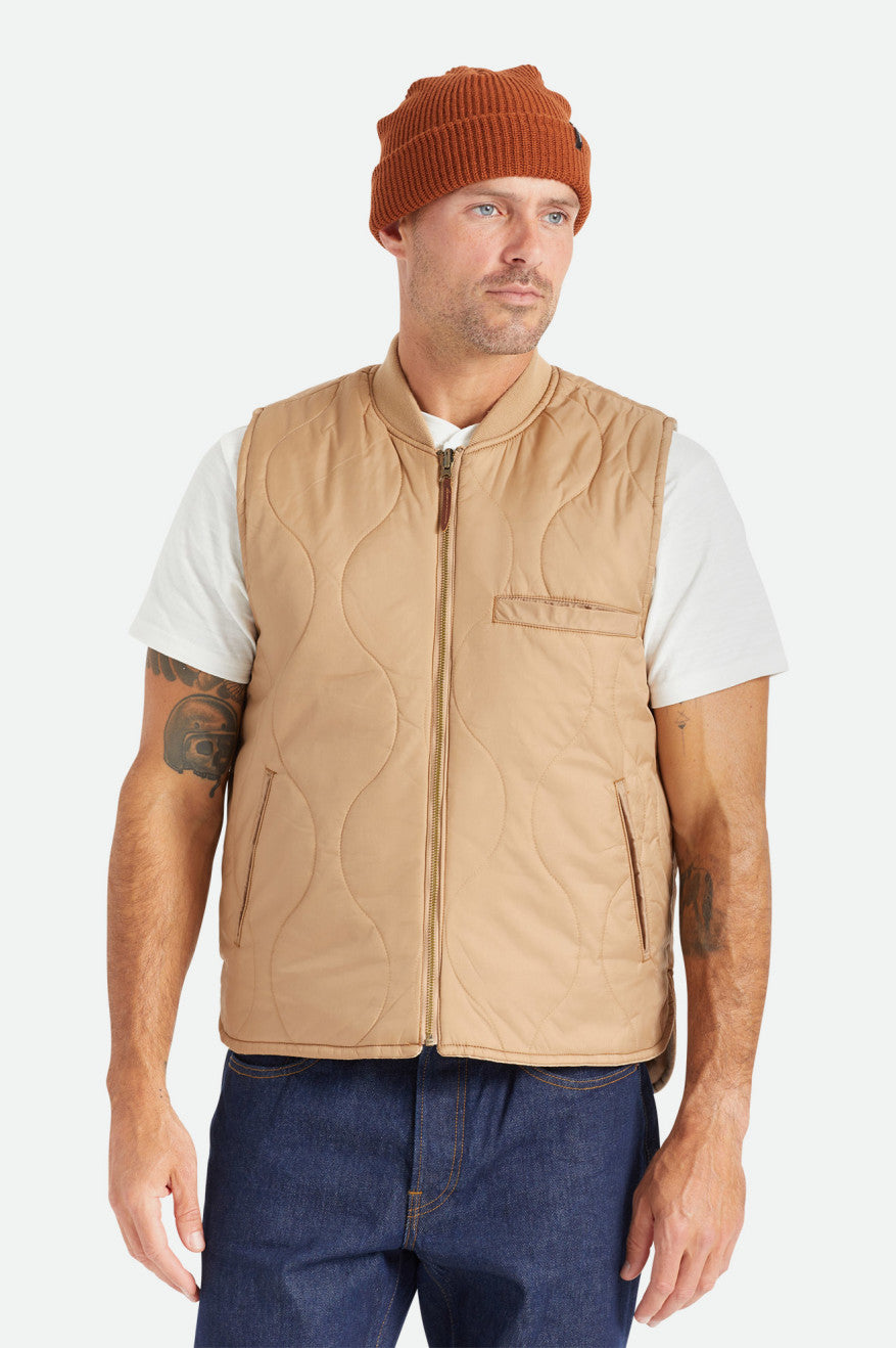 Men's Brixton Abraham Reversible Vest Jackets Beige | 6401KQWPC