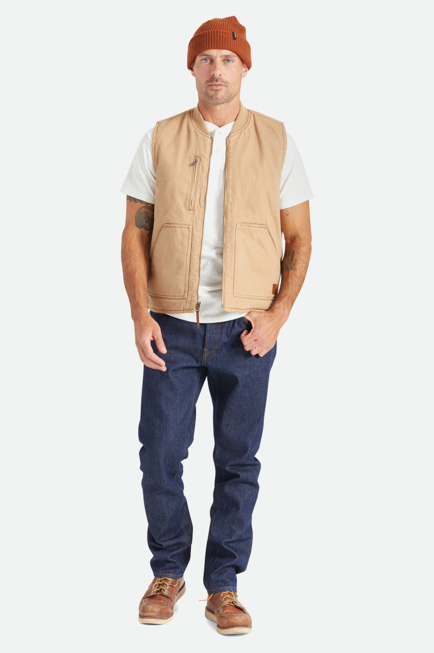 Men's Brixton Abraham Reversible Vest Jackets Beige | 6401KQWPC