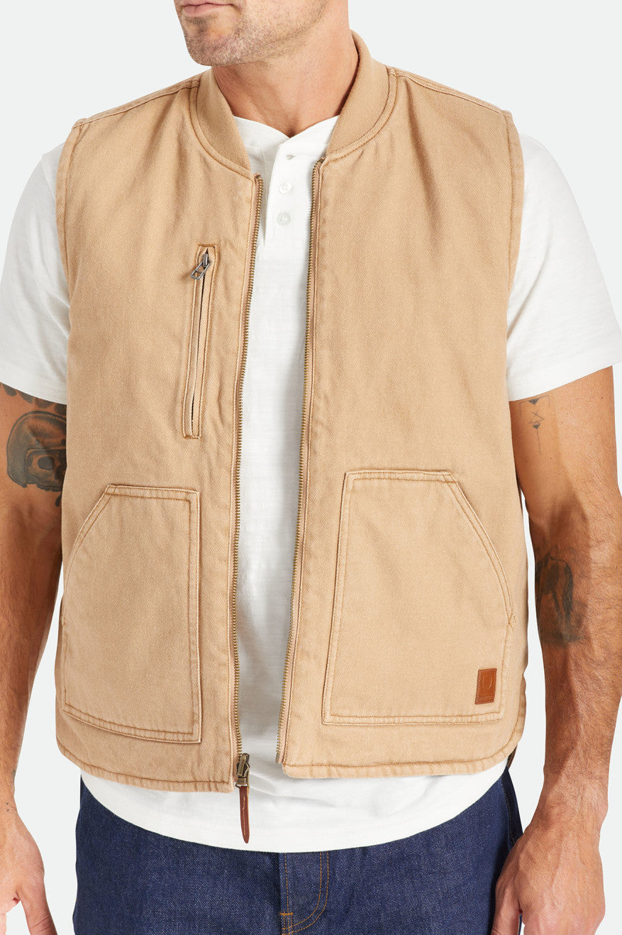 Men's Brixton Abraham Reversible Vest Jackets Beige | 6401KQWPC