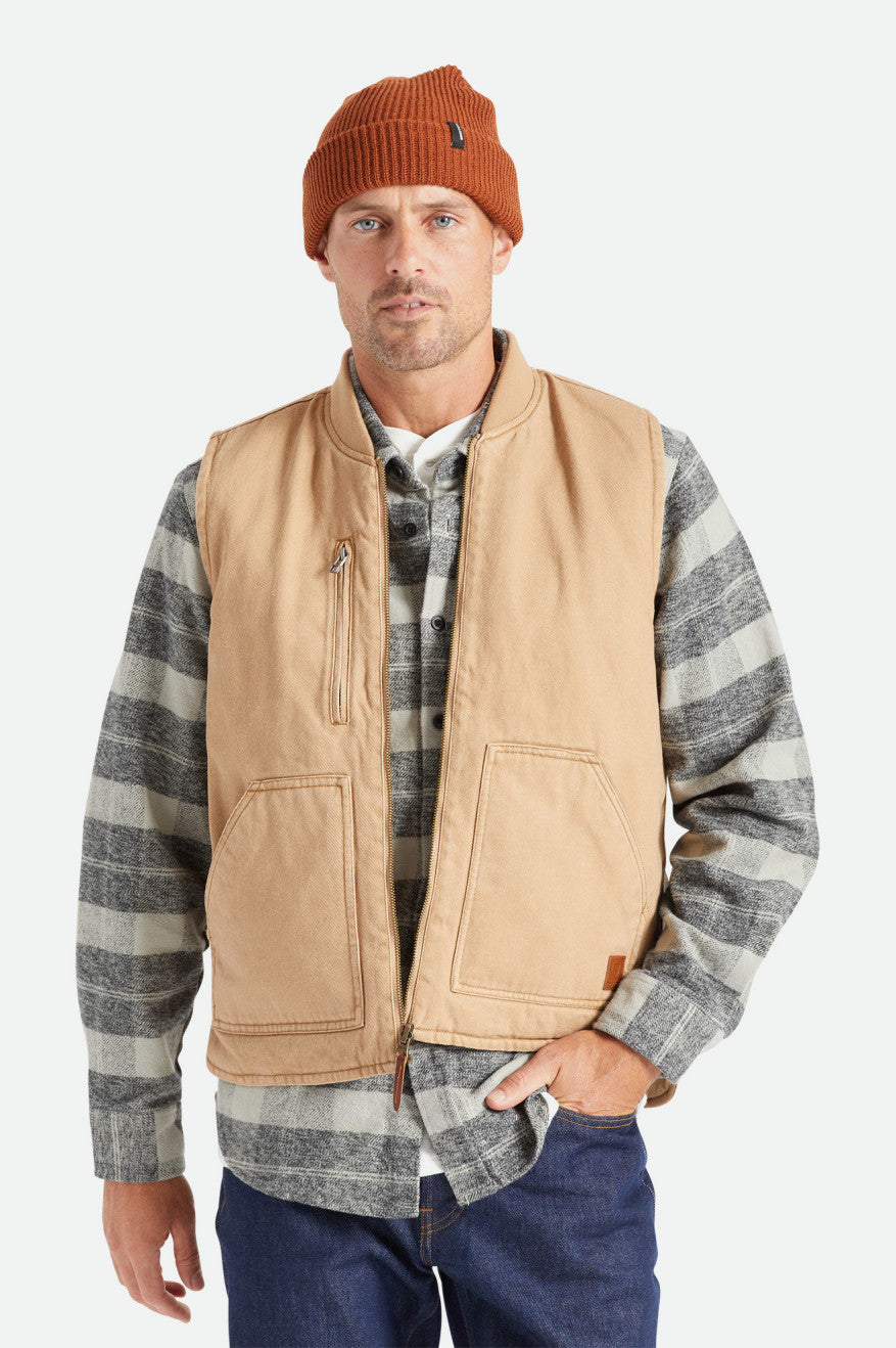 Men's Brixton Abraham Reversible Vest Jackets Beige | 6401KQWPC