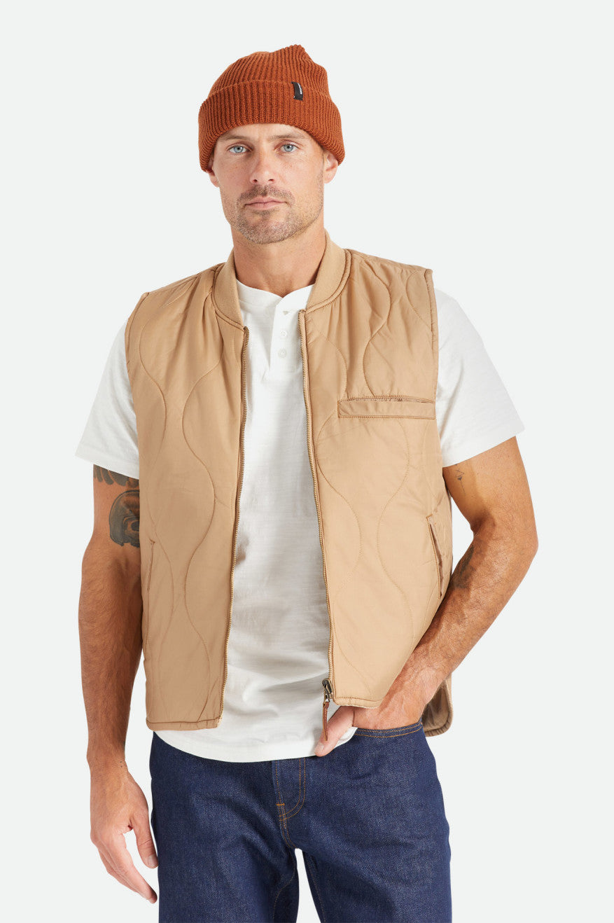 Men's Brixton Abraham Reversible Vest Jackets Beige | 6401KQWPC