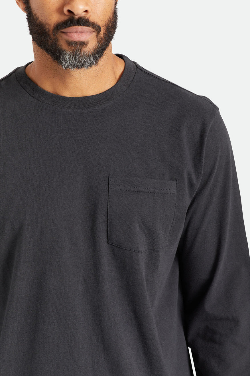 Men's Brixton Basic L/S Pocket Tops Black | 0652JXCON