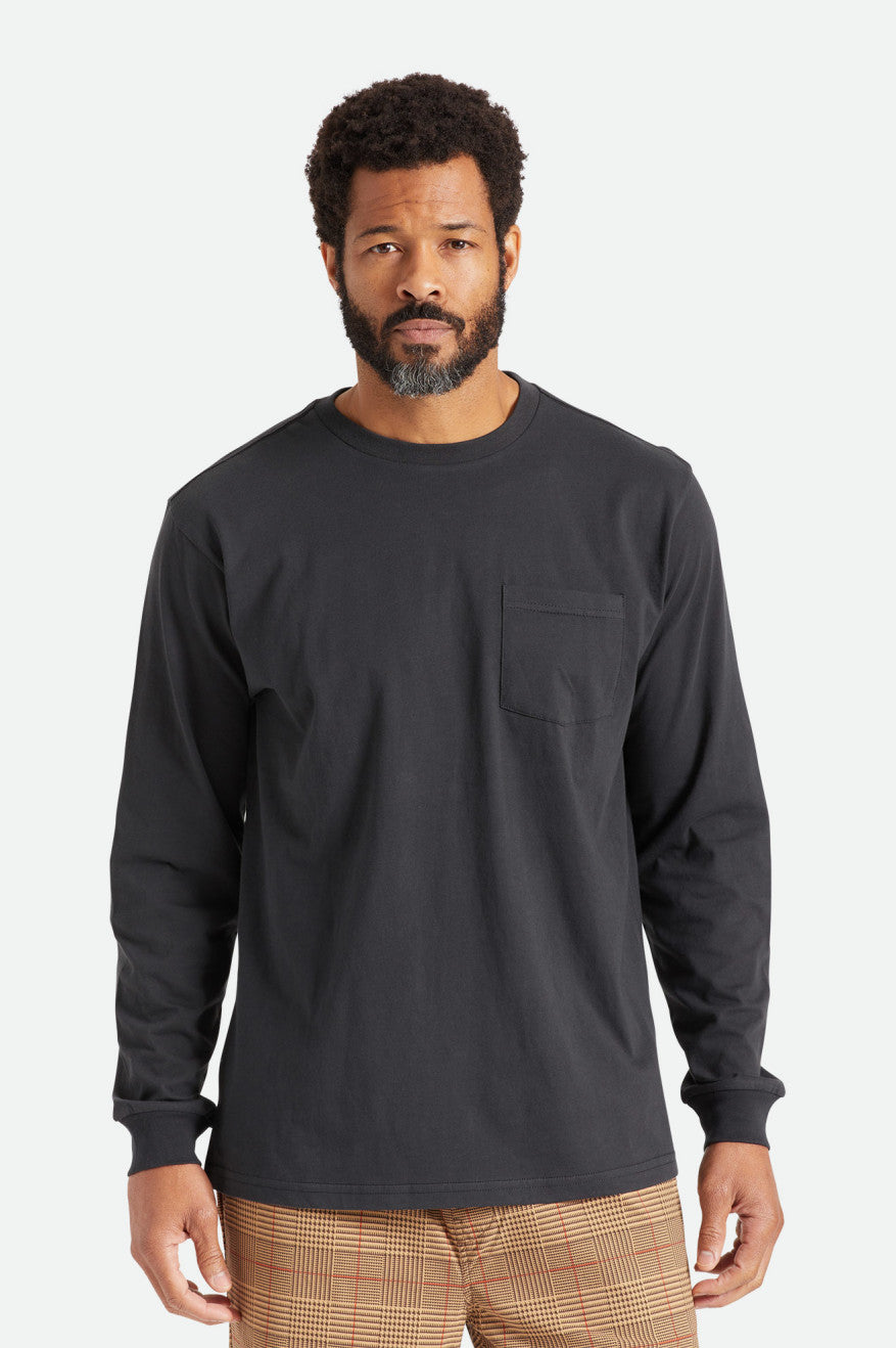 Men\'s Brixton Basic L/S Pocket Tops Black | 0652JXCON