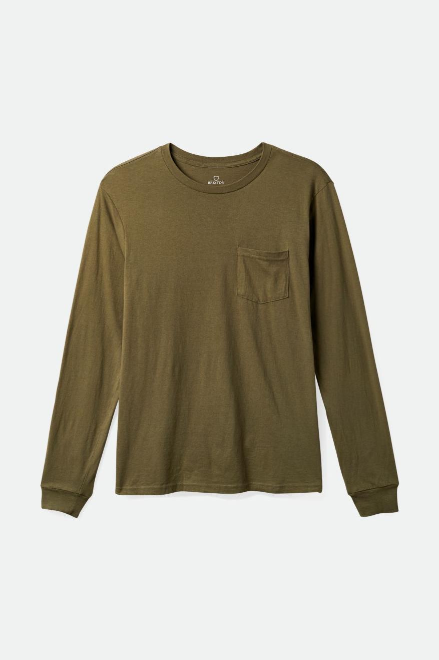 Men's Brixton Basic L/S Pocket Tops Olive | 9386CVUAX