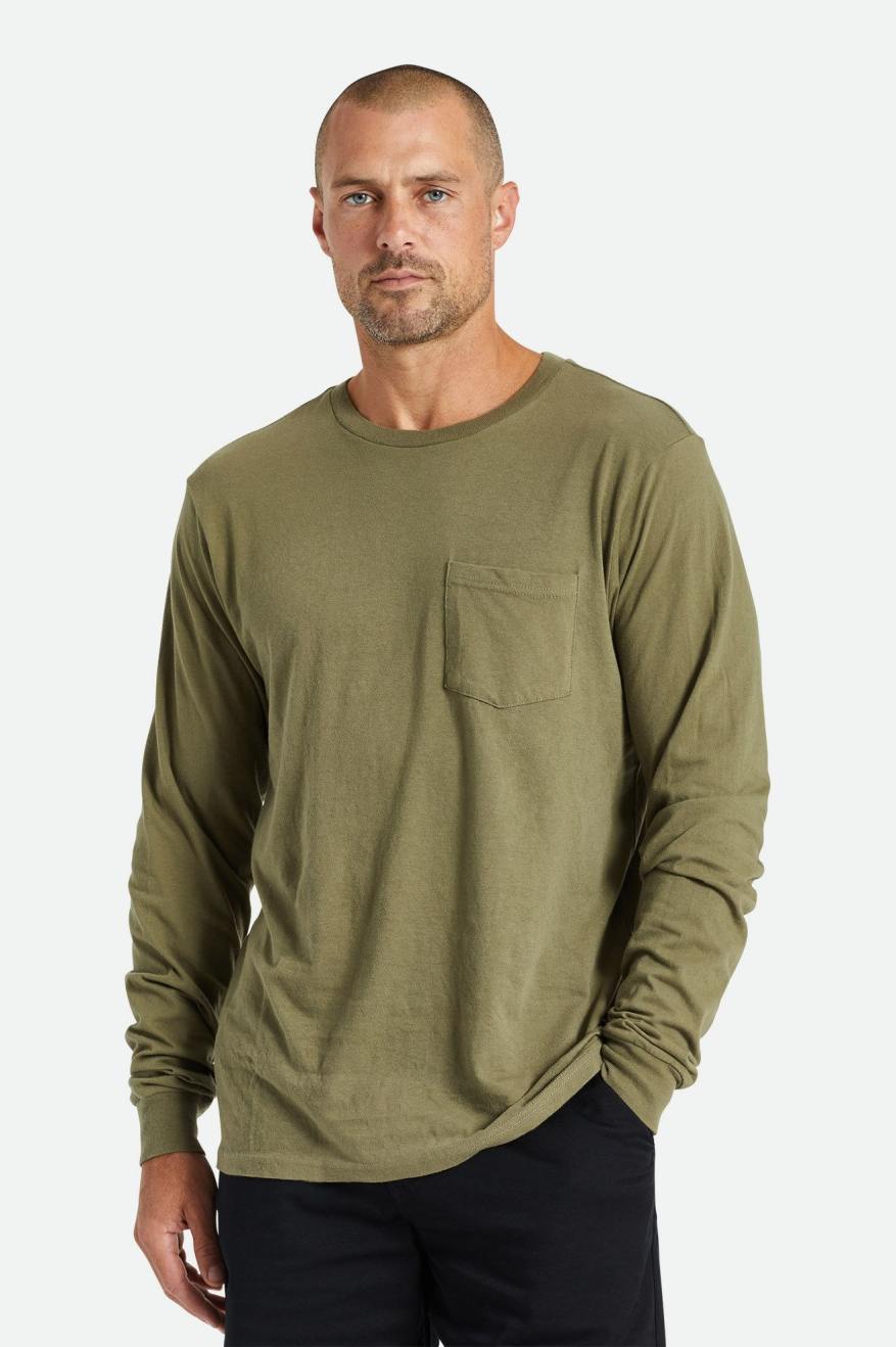 Men\'s Brixton Basic L/S Pocket Tops Olive | 9386CVUAX