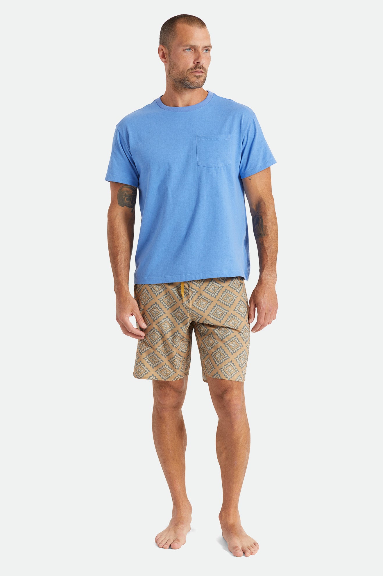 Men's Brixton Basic S/S Pocket Tops Blue | 8371QYEVZ