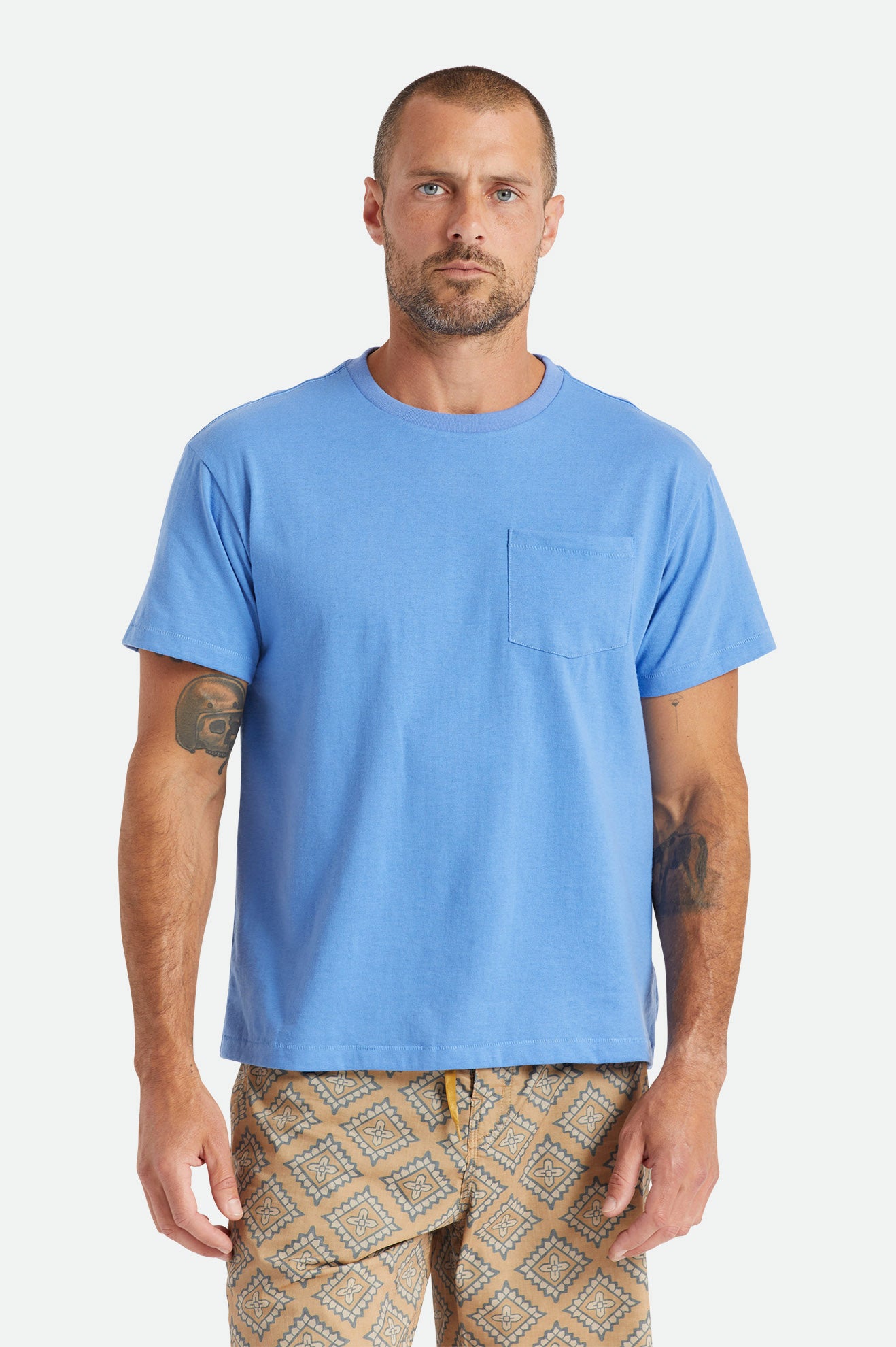 Men\'s Brixton Basic S/S Pocket Tops Blue | 8371QYEVZ