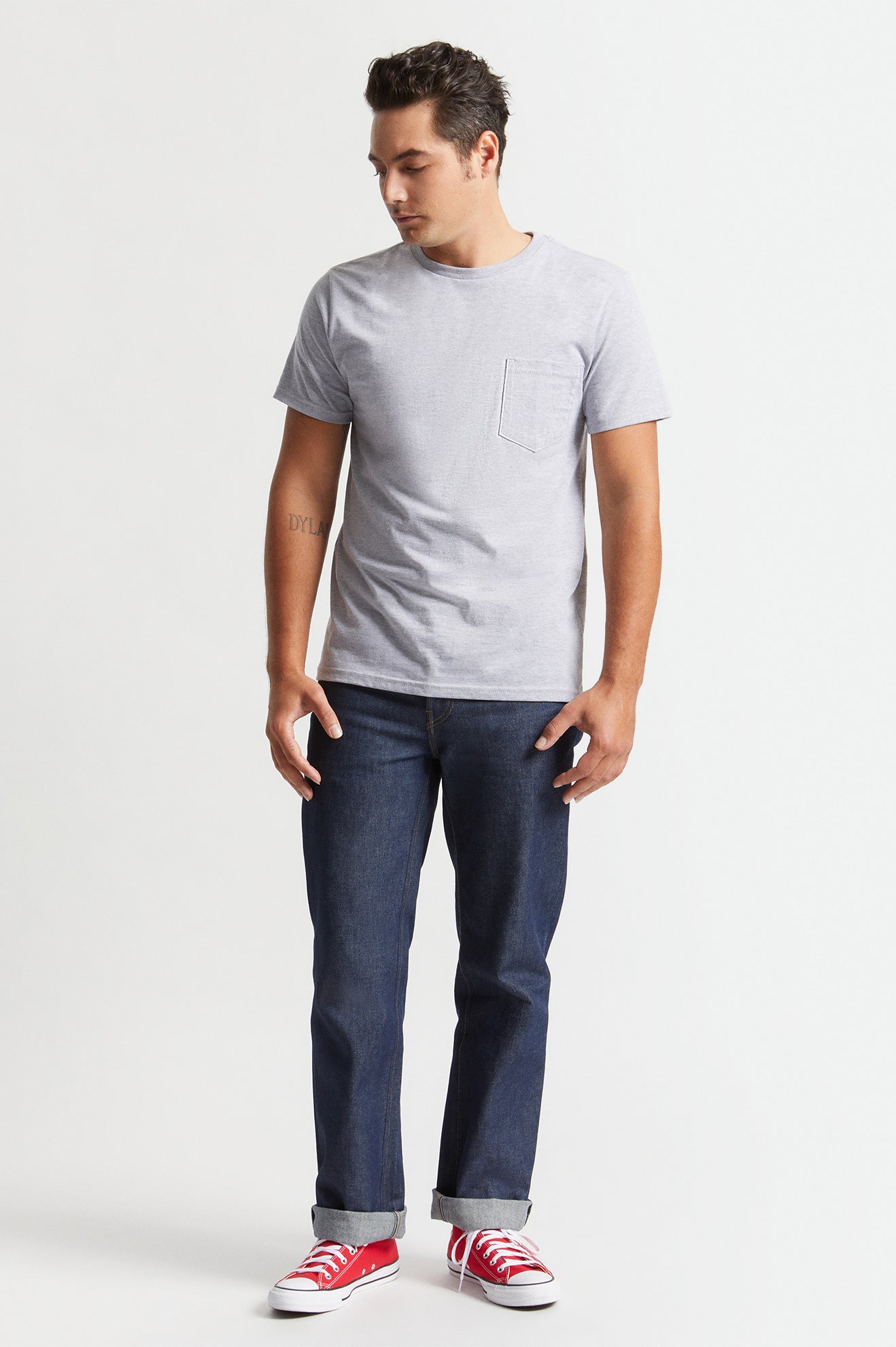 Men's Brixton Basic S/S Pocket Tops Grey | 0812FSGLP