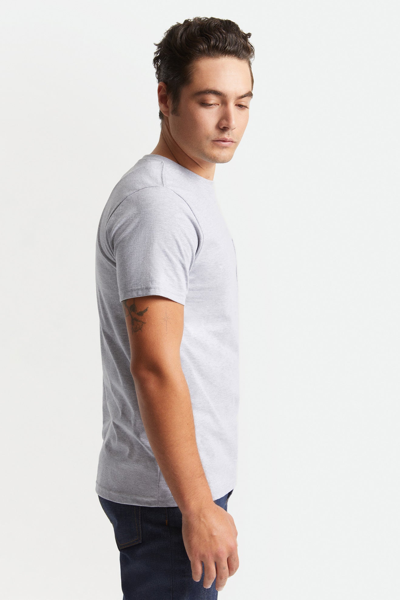 Men's Brixton Basic S/S Pocket Tops Grey | 0812FSGLP