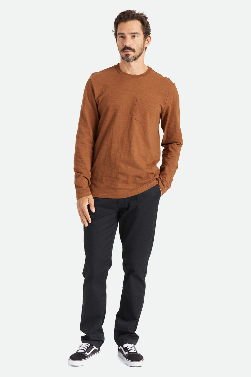 Men's Brixton Basic Slub L/S Pocket Knitwear Brown | 0645JCFVK