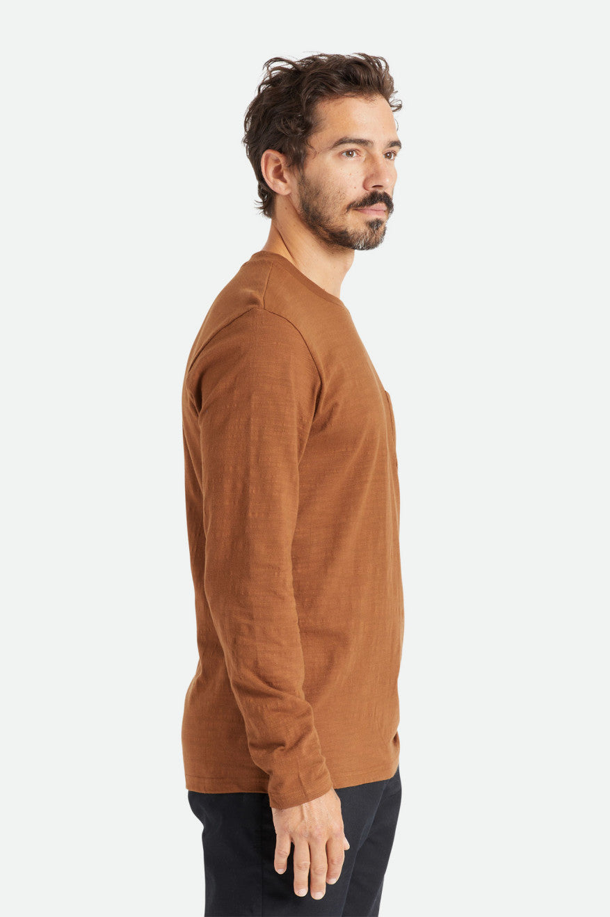 Men's Brixton Basic Slub L/S Pocket Knitwear Brown | 0645JCFVK