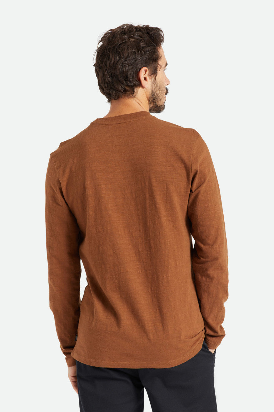 Men's Brixton Basic Slub L/S Pocket Knitwear Brown | 0645JCFVK