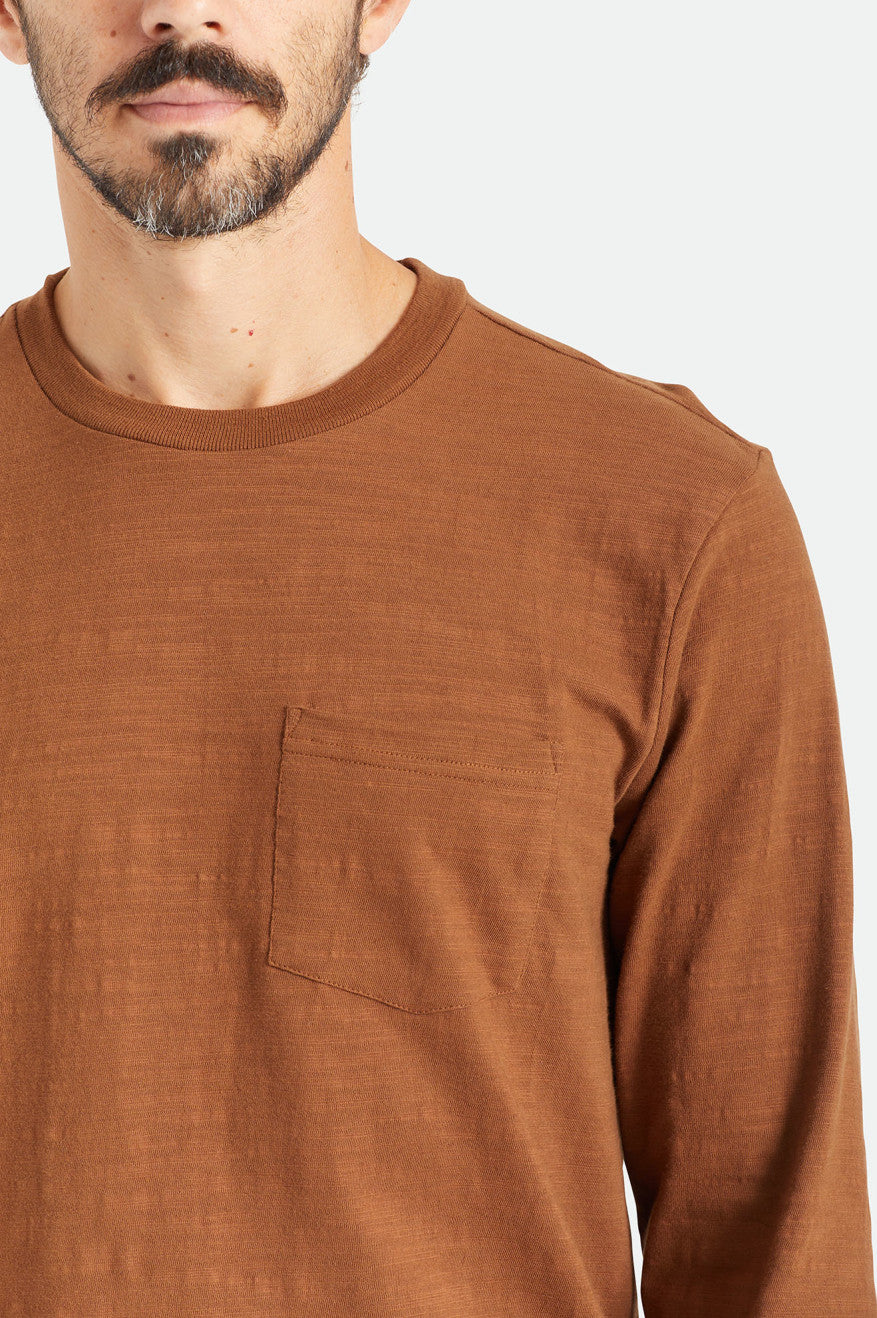 Men's Brixton Basic Slub L/S Pocket Knitwear Brown | 0645JCFVK