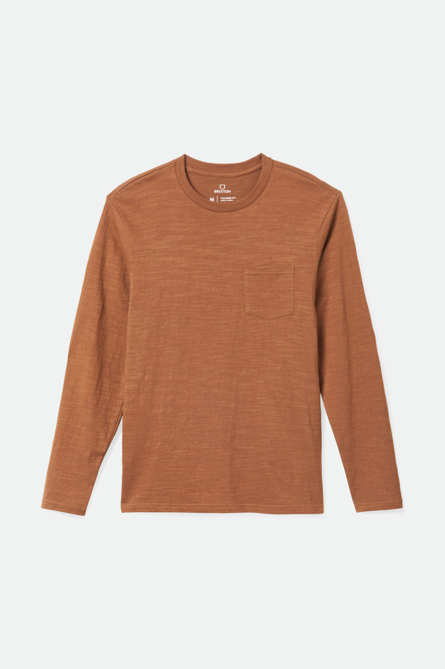 Men's Brixton Basic Slub L/S Pocket Knitwear Brown | 0645JCFVK