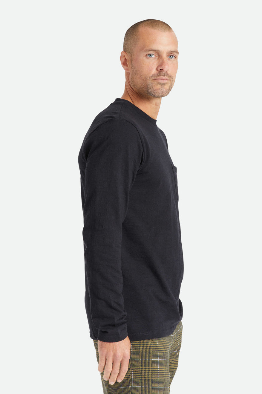 Men's Brixton Basic Slub L/S Pocket Knitwear Black | 3907LPDSE