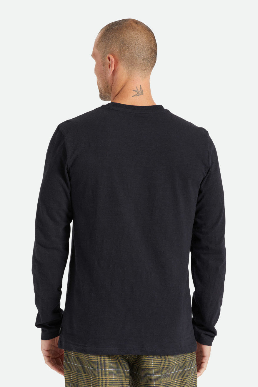 Men's Brixton Basic Slub L/S Pocket Knitwear Black | 3907LPDSE